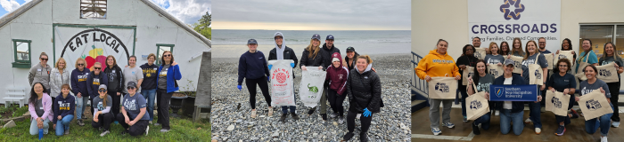 3 images of volunteers smiling in group photo