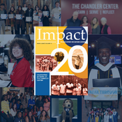 Impact Magazine cover with images from edition behind