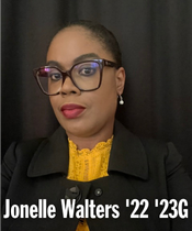 Jonelle with glasses and black and yellow top