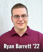Headshot of man with text Ryan Barrett '22