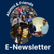 Circular images of people with the word Alumni & Friends E-Newsletter