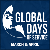 Global Days of Service logo over a blue background with the dates, March & April