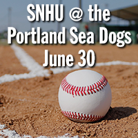 Baseball on infield with text "SNHU @ the Portland Sea Dogs June 30"