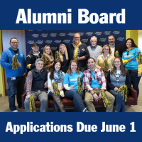2019 SNHU alumni board with text: Alumni Board Applications Due June 1