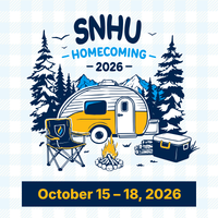 SNHU Homecoming logo with trailer and camping items