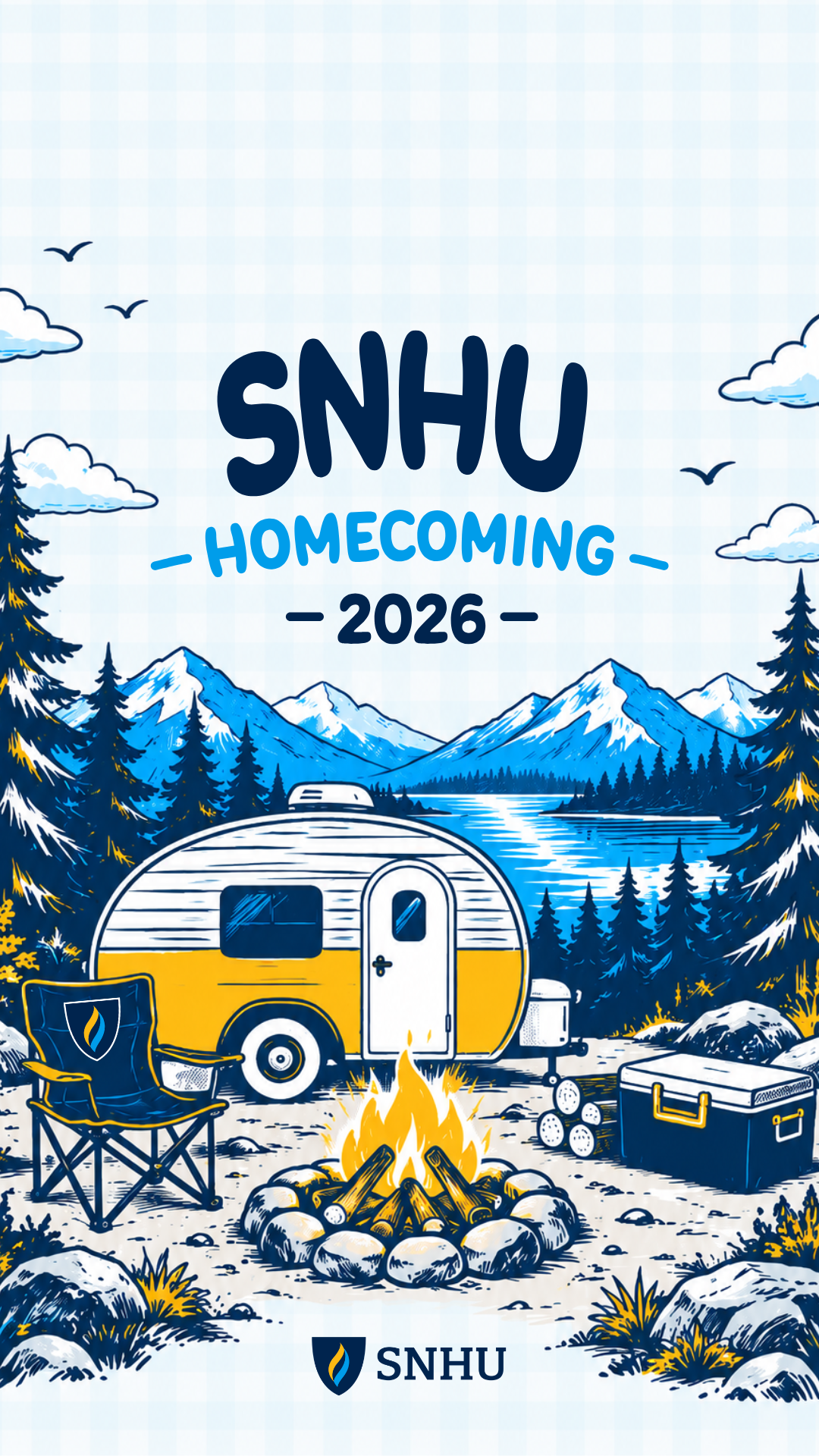 Homecoming logo with image of a campsite