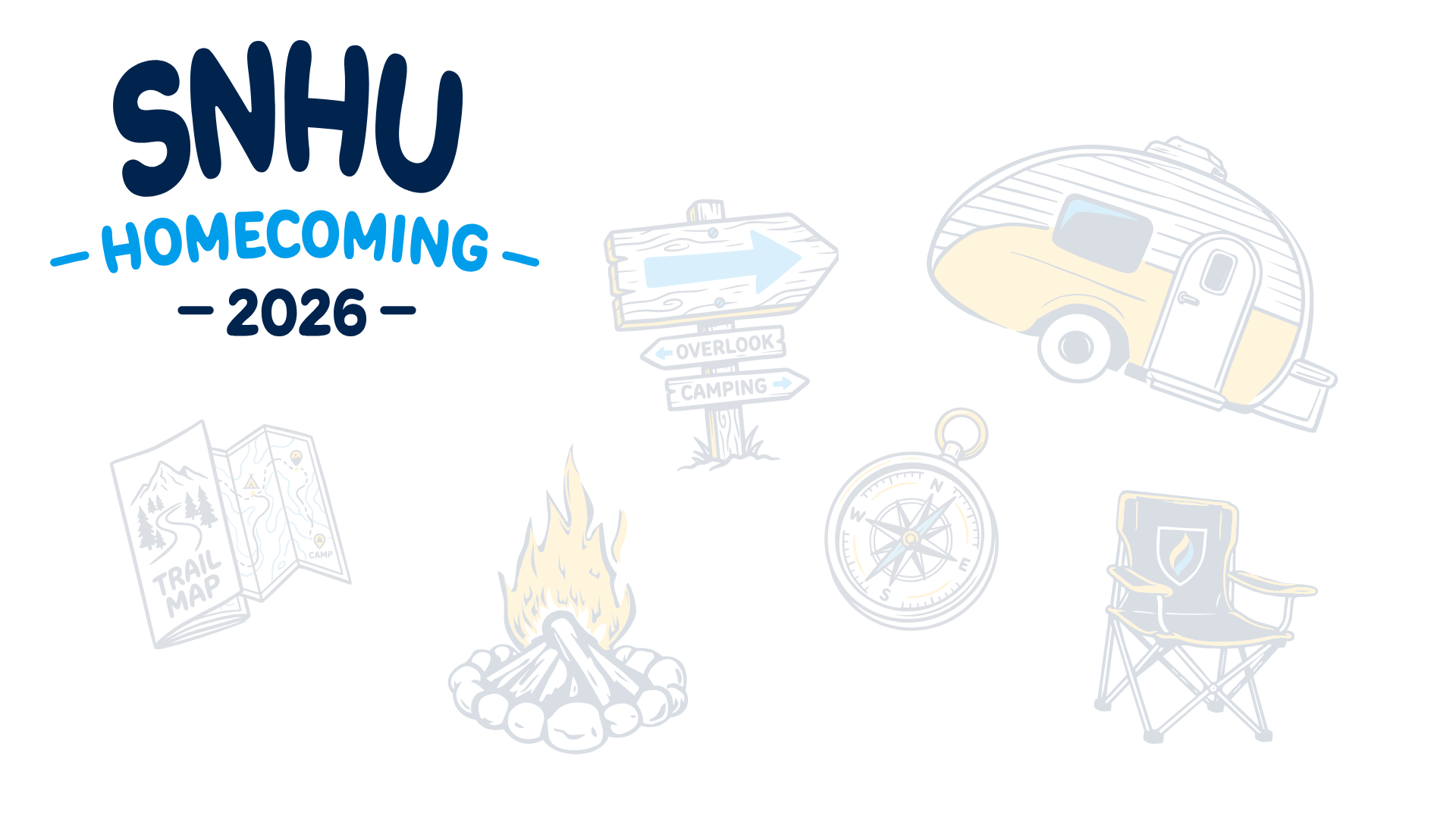 SNHU Homecoming logo with camping icons 