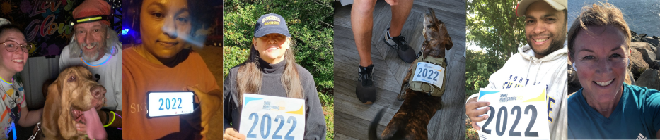 selfies of SNHU community members and dogs participating in the virtual 5k