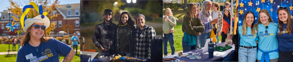 Web header of volunteers and staff at homecoming