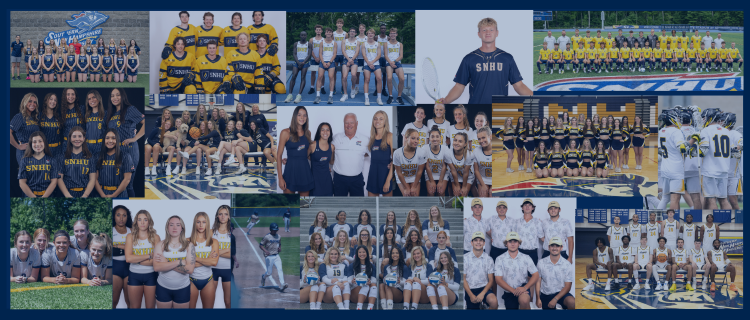 Photo collage of SNHU athletic teams and players