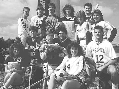 Group of student-athletes pose in the 1980s