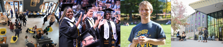 Collage of students on campus and at commencement