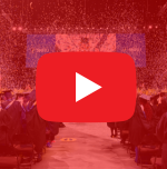Youtube logo with commencement background