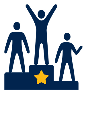 Icon of three people standing on a winners podium